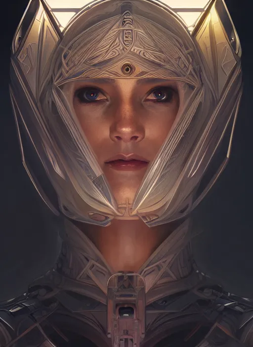 Image similar to symmetry!! portrait of viking, sci - fi, tech wear, intricate, elegant, highly detailed, digital painting, artstation, cinematic lighting, concept art, smooth, sharp focus, illustration, art by artgerm and greg rutkowski and alphonse mucha, 8 k