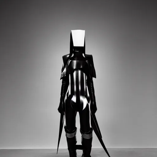 Image similar to Battle armor designed by Rick Owens, fashion photography