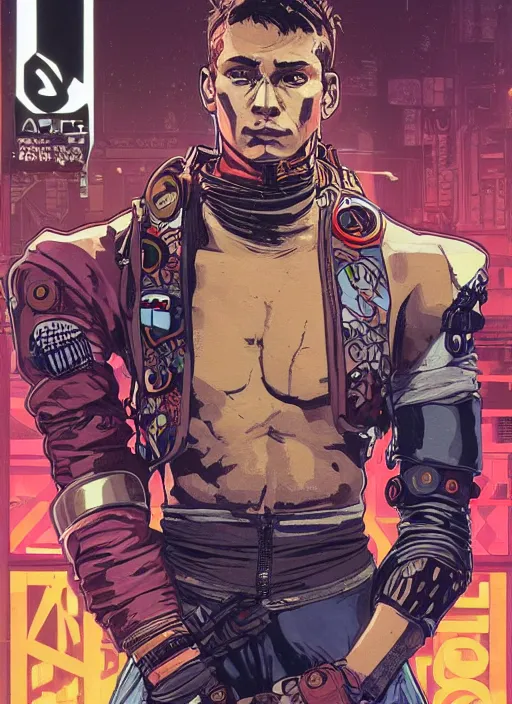 Image similar to cyberpunk olympic boxer. portrait by ashley wood and alphonse mucha and laurie greasley and josan gonzalez and james gurney. spliner cell, apex legends, rb 6 s, hl 2, d & d, cyberpunk 2 0 7 7. realistic face. character clothing. vivid color. dystopian setting.