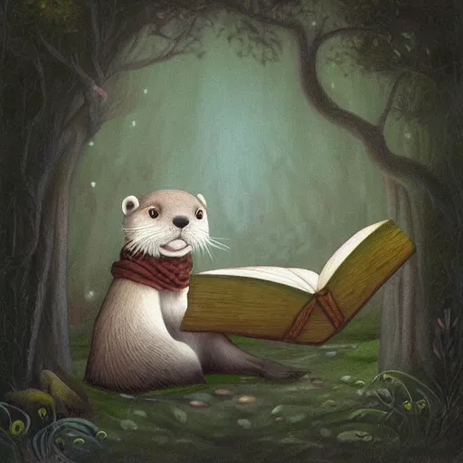 Image similar to an otter abbot reading his book, fantasy concept art by nicoletta ceccoli, mark ryden, lostfish, max fleischer