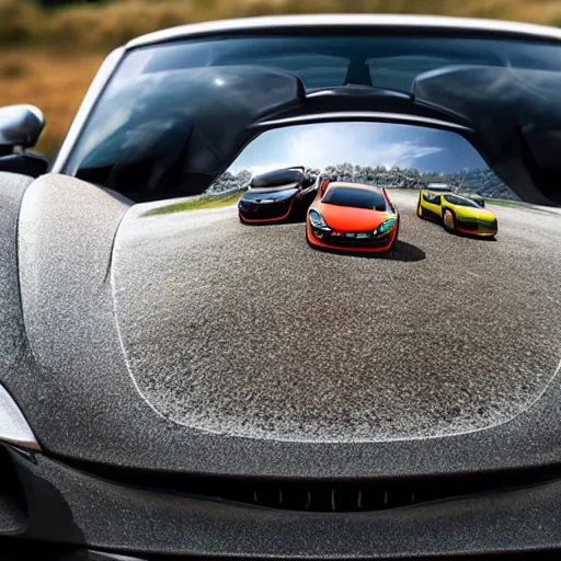 Prompt: extreme close up 4k hyper realistic car from an ants perspective running over family