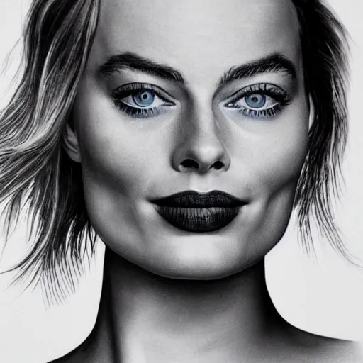 Prompt: Margot Robbie, head and shoulders portrait, extremely detailed masterpiece, one single continues line.