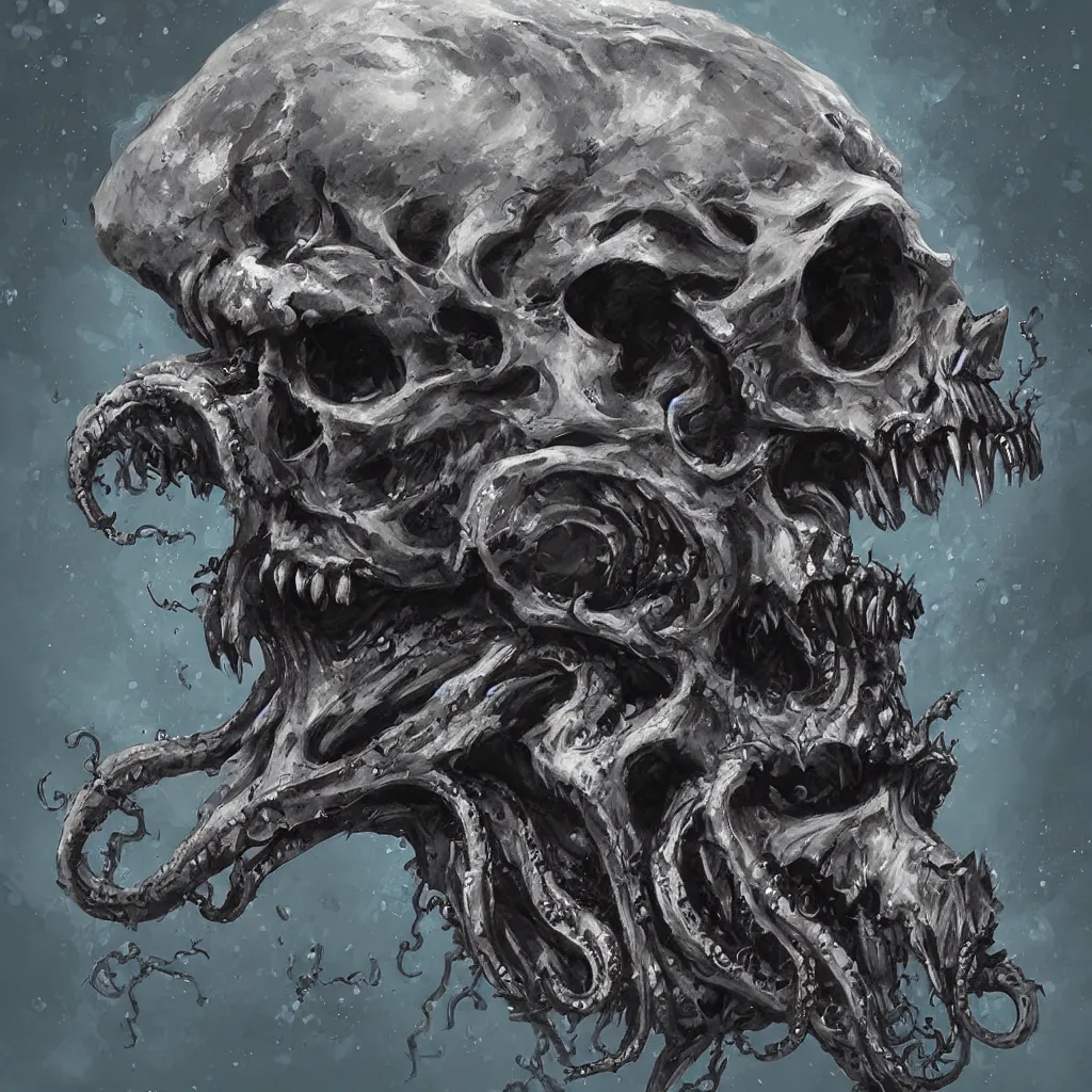 Image similar to lovecraftian skull monster by wlop