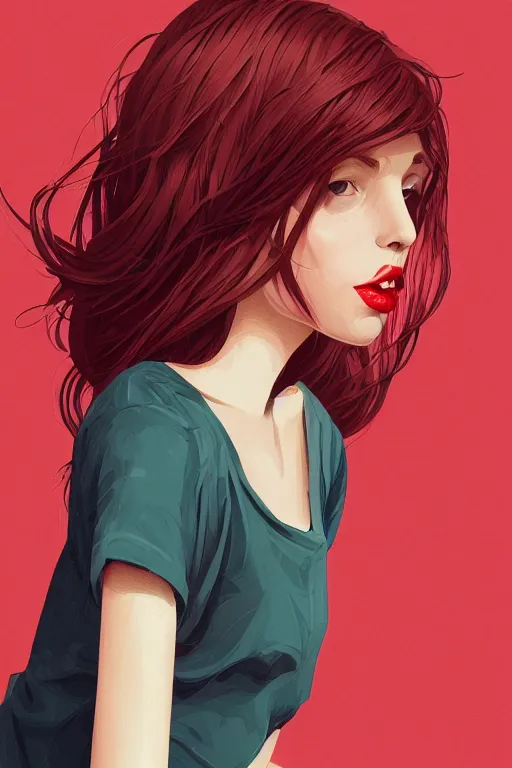 Prompt: girl with medium length red hair. thin face! red lips. centered median photoshop filter cutout vector behance hd jesper ejsing!