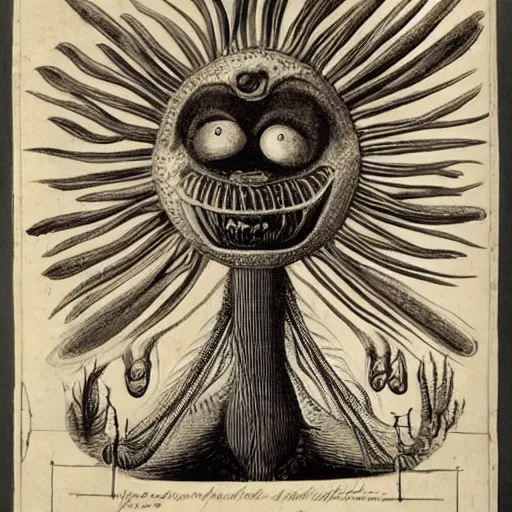 Image similar to whimsical freaky creature sings a unique canto about \'as above so below\' being ignited by the spirit of Haeckel and Robert Fludd, breakthrough is iminent, glory be to the magic within