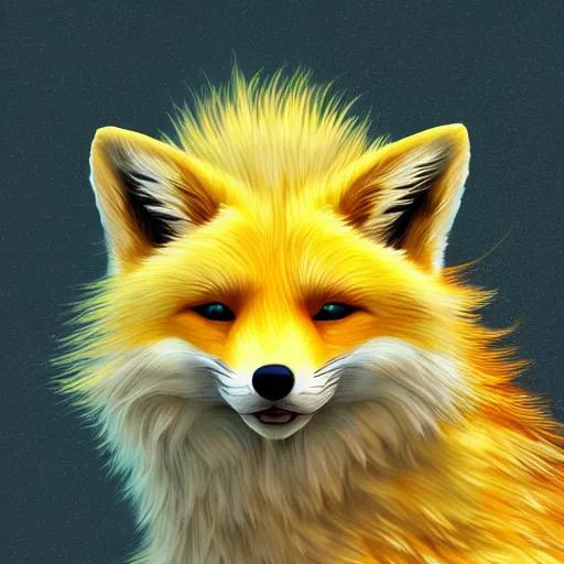 Prompt: digital yellow and white and yellow fox, retrowave palette, digital world, highly detailed, electric breeze, anatomically correct vulpine, synth feel, fluffy face, ear floof, flowing fur, super realism, accurate animal imagery, 4 k digital art