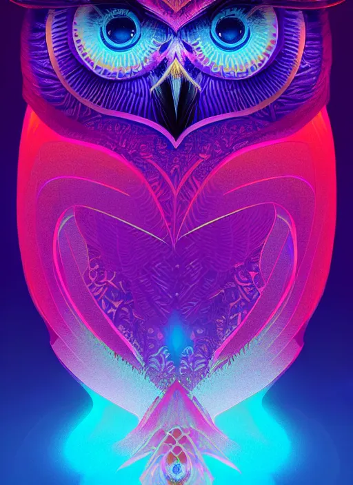 Image similar to symmetry!! product render poster vivid colors divine proportion owl, ice and snow, glowing fog intricate, elegant, highly detailed, digital painting, artstation, concept art, smooth, sharp focus, illustration,