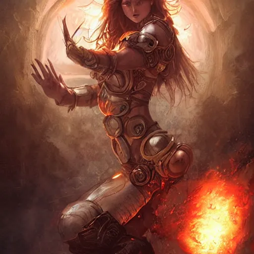 Image similar to Diaper Imbued with the Power of Fire, armored goddess, fantasy, magic, digital art, professional art by Seb McKinnon and WLOP and artgerm, illustration