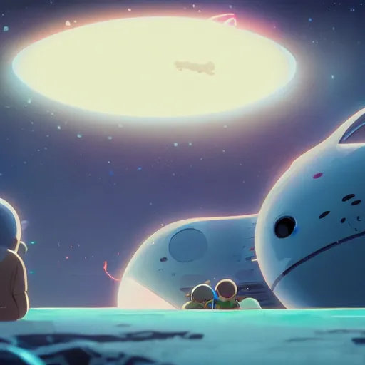 Image similar to baby harp seals astronauts shooting lasers at tentacle alien monsters on an asteroid, atey ghailan, goro fujita, studio ghibli, rim light, stark lighting, clear focus, very coherent,