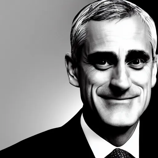 Image similar to digital illustration of secretary of denis mcdonough, glowing eyes, light shining from eyes, evil laugh, menacing, villain, clean lines, clean ink