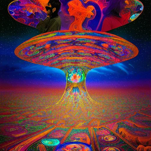 Image similar to An extremely psychedelic satellite photo of black rock city at night, colorful, surreal, dramatic lighting, magic mushrooms, psilocybin, LSD, map, detailed, intricate, elegant, highly detailed, digital painting, artstation, smooth, sharp focus, illustration, art by Krenz Cushart and Artem Demura and alphonse mucha