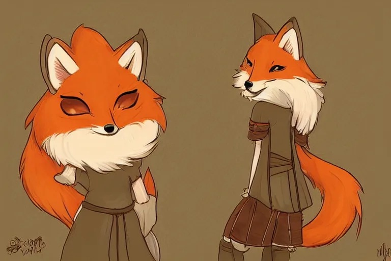 Image similar to a pretty medieval anthropomorphic fox with a fluffy tail in the forest, comic art, trending on furaffinity, cartoon, kawaii, backlighting, furry art!!!, warm shading, concept art, sunset