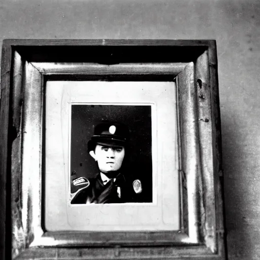 Image similar to close up portrait of a policeman police officer photo by Diane Arbus and Louis Daguerre