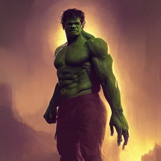 Prompt: Portrait of Dan Stevens as the Hulk, amazing splashscreen artwork, splash art, head slightly tilted, natural light, elegant, intricate, fantasy, atmospheric lighting, cinematic, matte painting, by Greg rutkowski