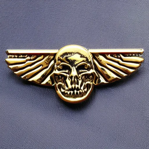 Image similar to transhumanism, metal badge with a hair clip