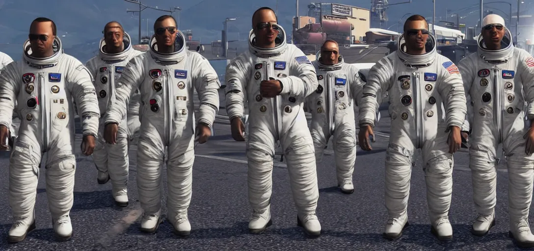 Prompt: Astronauts in GTA 5 Loading Screen Style