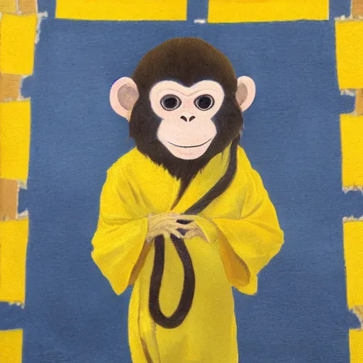 Image similar to a monkey wearing a yellow kimono, 8 k