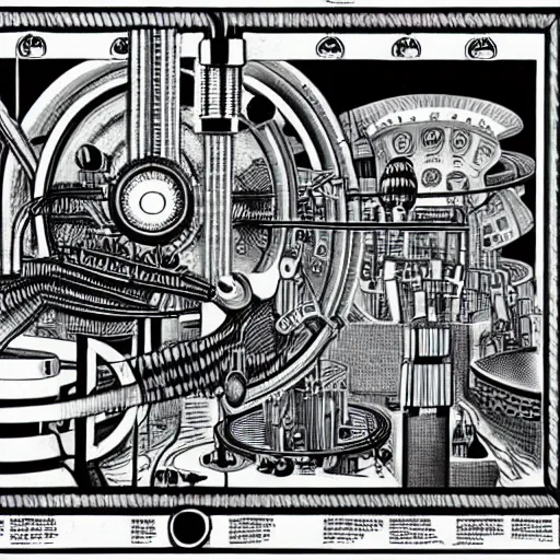 Prompt: anthropomorphic factory machine by boris artzybasheff and dr. seuss