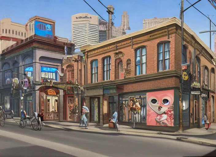 Image similar to north melbourne street, lowbrow, matte painting, 3 - d highly detailed, in the style of mark ryden