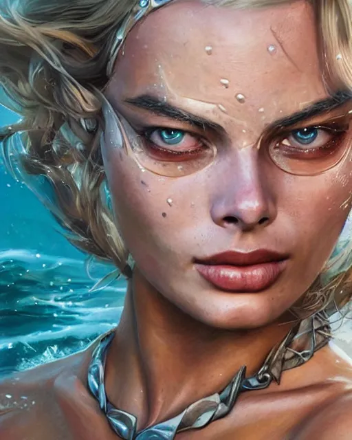 Prompt: margot robbie wearing shells as bikini in atlantis, piercing eyes, highly detailed face, realistic face, beautiful detailed eyes, fantasy art, in the style of greg rutkowski, illustration, epic, fantasy, intricate, hyper detailed, artstation, concept art, smooth, sharp focus, ray tracing, vibrant, photorealistic