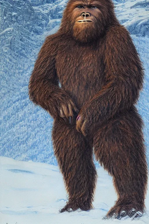 Image similar to portrait of sasquatch, by giancola, very detailed art, elegant, sophisticated, high resolution, smooth
