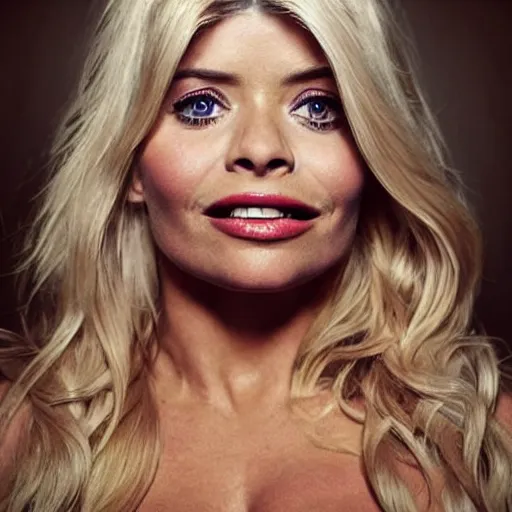 Image similar to holly Willoughby with the physique of a body builder, symmetrical facial features, hyper realistic, ultra detailed, cinematic, dynamic lighting, photorealistic, refined, intricate, digital art, digital painting, masterpiece, 8k