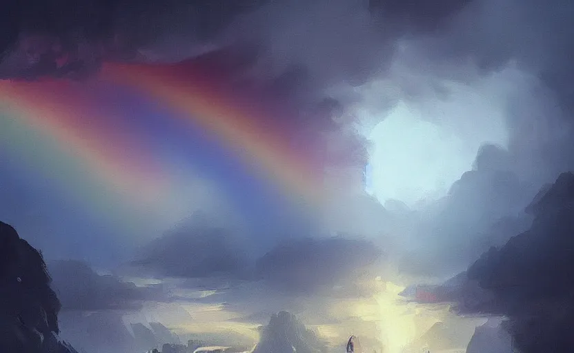 Prompt: a painting of a rainbow trending on artstation in the style of greg rutkowski