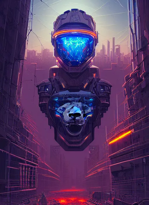 Prompt: a lion cyborg helmet in a cyberpunk city abandoned by dan mumford, sketch!! center frame singular high fantasy character concept art symmetrical features, digital painting, sharp focus, illustration