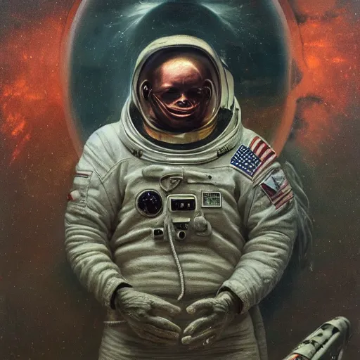 Image similar to a melancholy astronaut | highly detailed oil painting, hyperrealistic, very intrincate | cinematic lighting, award - winning | by rachel ruysch, giger, beksinski and bocklin | by austin osman spare and william blake, trending on artstation, cgsociety, official art, octane.