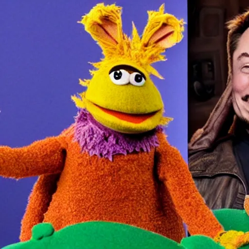 Prompt: elon musk as muppet on fraggle rock