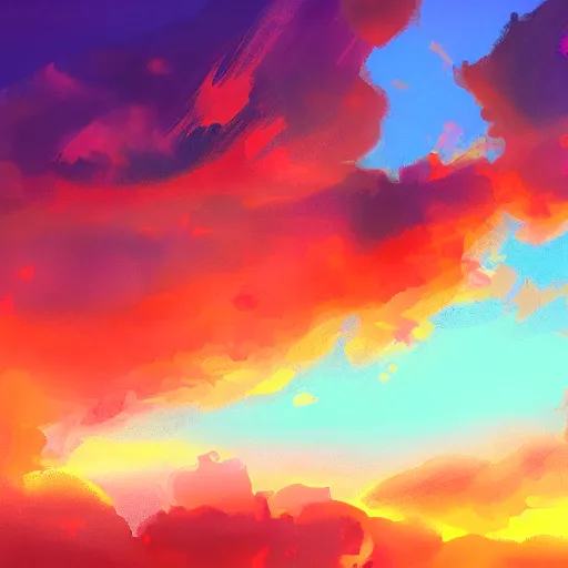 Image similar to a vivid sky at sunset, shot in the sky, loots of clouds, digital art, trending on artstation, by sarah jane brown