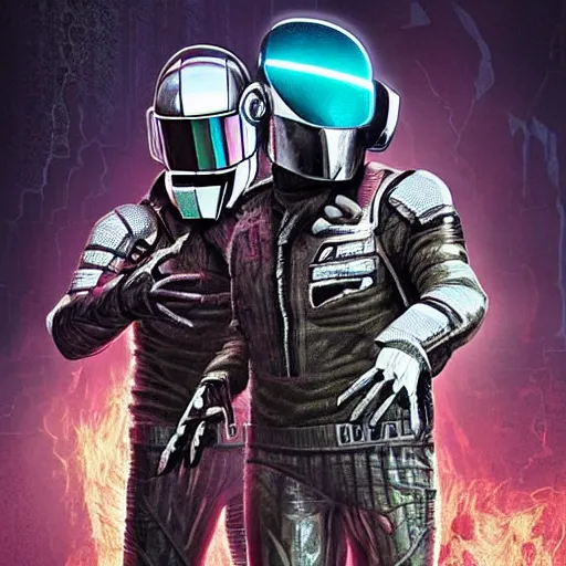 Prompt: Horror movie poster, Featuring both members of Daft punk, Text reads “Dead Space, highly detailed, hyperrealistic, octane, :: Horror movie poster, Featuring two figures wearing the scifi gear from “Dead Space”, Text reads “Dead Space, highly detailed, hyperrealistic, octane