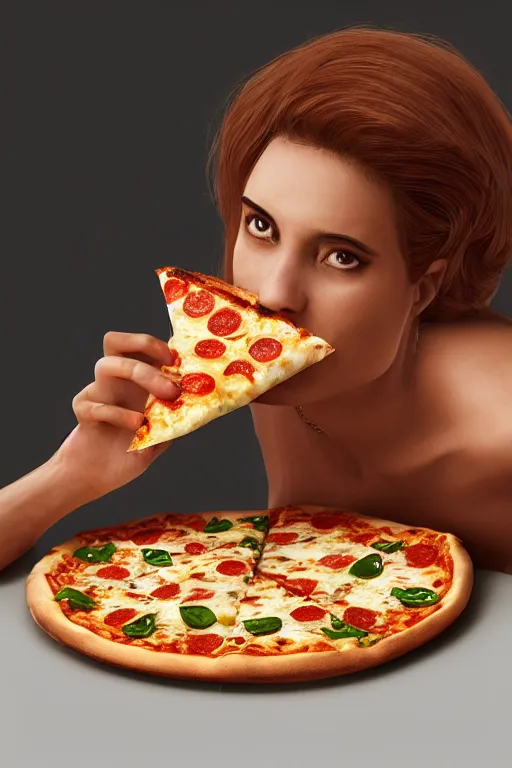 Image similar to queen margherita ( savoy ) eating!!! a pizza! margherita, full body, portrait photo, diffuse light, trending on artstation, octane, masterpiece