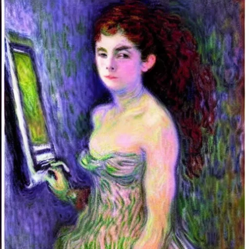 Prompt: Claude Monet, Impressionist Artists, beautiful Borg Queen, detailed, ethereal, Cybernetic implant H 768