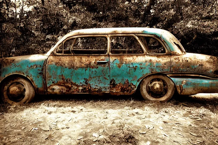 Image similar to old rusty car underwater, photograph,