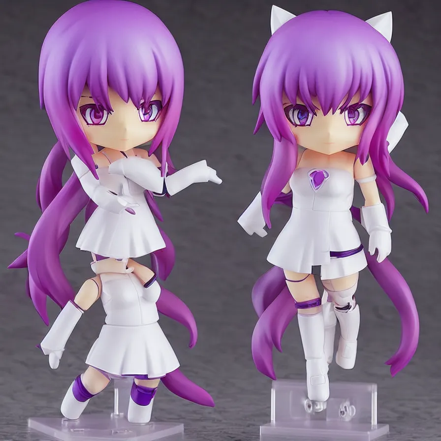 Image similar to neon white video game, neon violet, an anime nendoroid of neon violet, figurine, detailed product photo