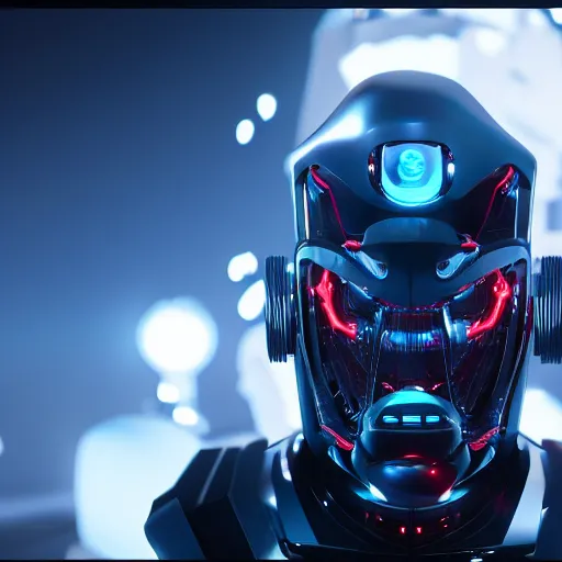 Prompt: evil robot, led screen, expression, unreal engine, dramatic cinematic lighting rendered by octane, 8 k, detailed