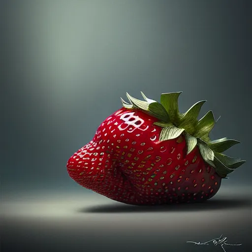 Image similar to strawberry corgi : by michal karcz, daniel merriam, victo ngai and guillermo del toro : ornate, dynamic, particulate, intricate, elegant, highly detailed, centered, artstation, smooth, sharp focus, octane render