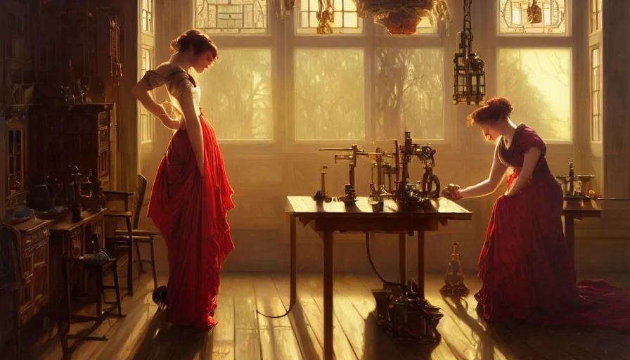 Image similar to highly detailed oil painting | very intricate | cinematic lighting | award - winning | craftsman | building a piece of furniture in their workshop | by charlie bowater, by greg rutkowski, by j. c. leyendecker and edmund blair leighton, beautiful cinematic light, american romanticism, by alphonse mucha, artstation, cgsociety, official art, octane