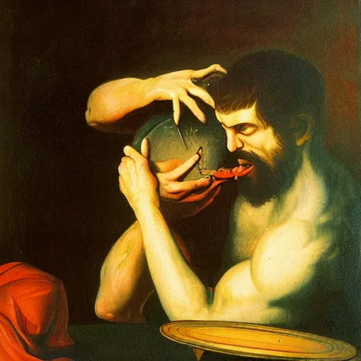 Image similar to saturn devouring his son, painting reproduction