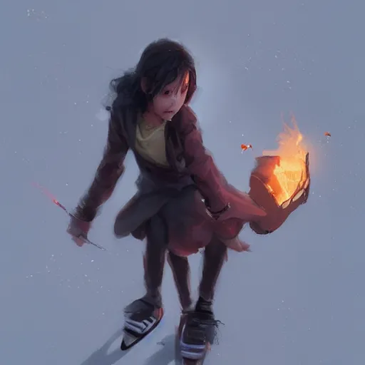 Prompt: skating down a hill on fire, trending on artstation, concept art, by Greg Rutkowski and Krenz Cushart and Pan_Ren_Wei and Hongkun_st and Bo Chen and Enze Fu and WLOP and Alex Chow, golden ratio,