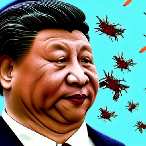 Image similar to Xi Jinping farting and covered in smells, insects, intricate, highly detailed, concept art, smooth, sharp focus