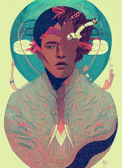 Image similar to beautiful illustration of apollo, in the style of james jean and victo ngai, mystical colors, trending on artstation