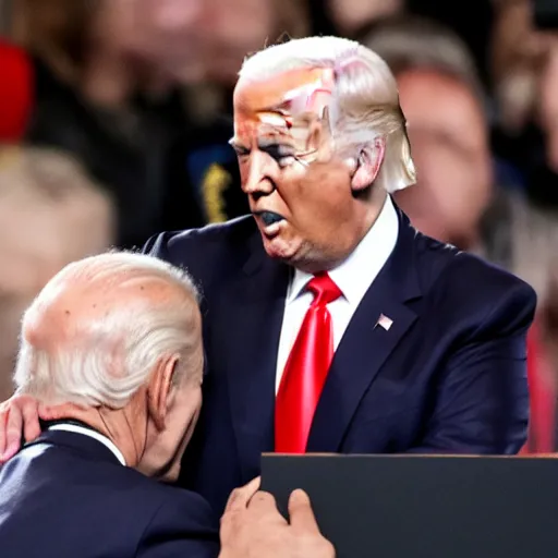 Prompt: photo of donald trump kissing biden on the head