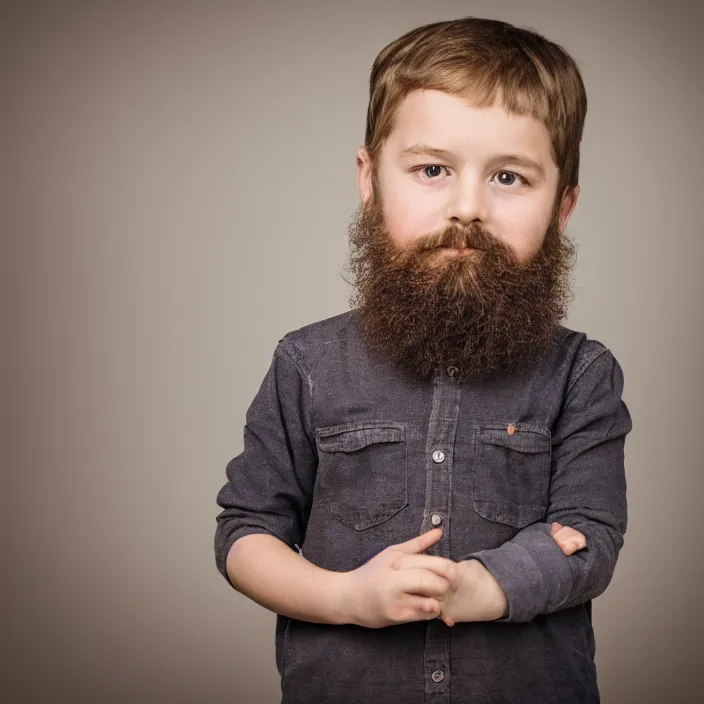 Prompt: studio portrait of bearded 6 - year old child