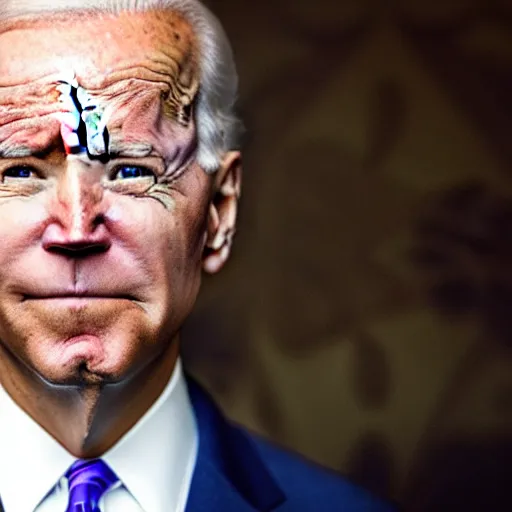Prompt: president joe biden with big eyes with an aura, symmetry, realistic 5 5 mm photograph