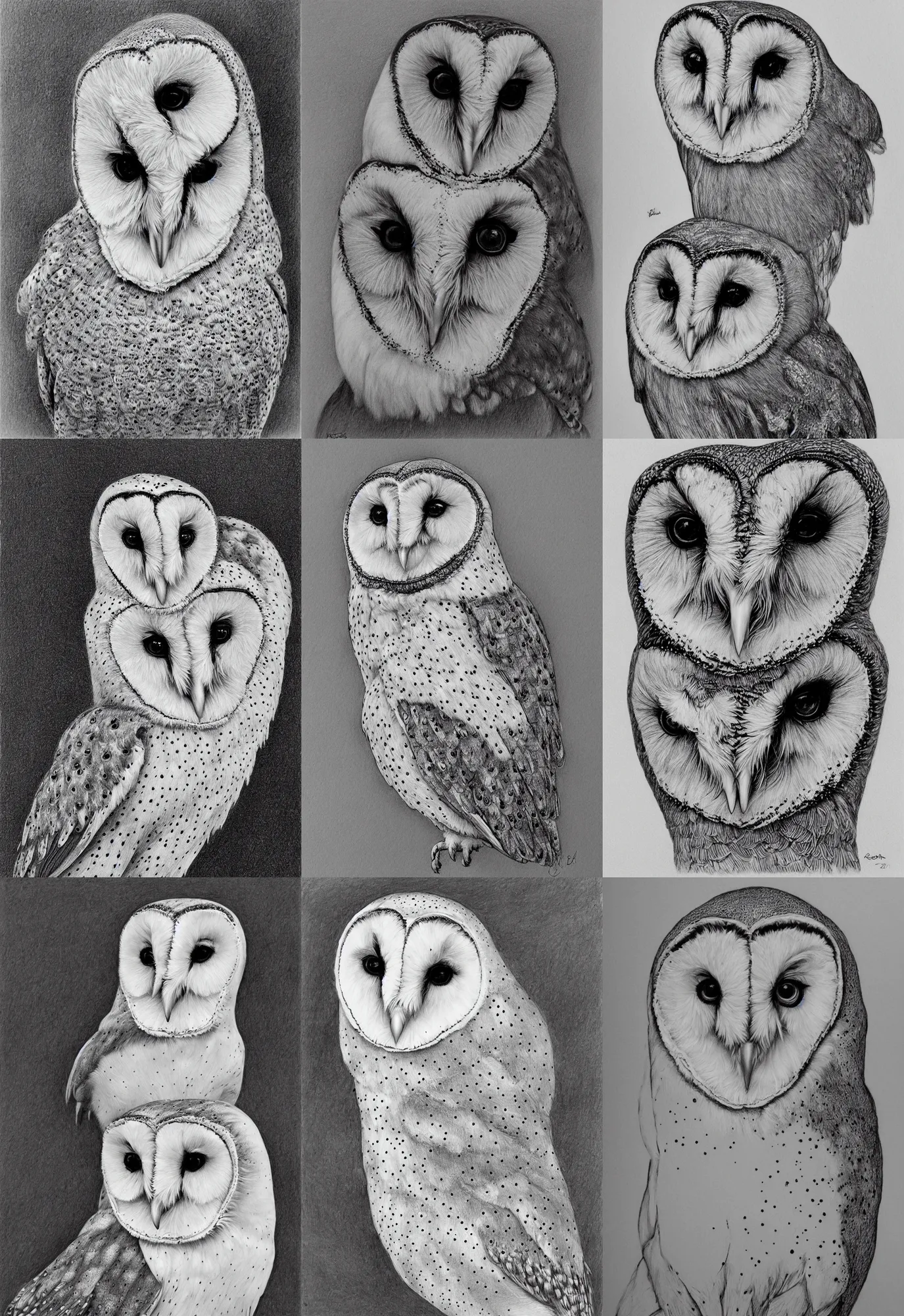 realistic drawing of owls