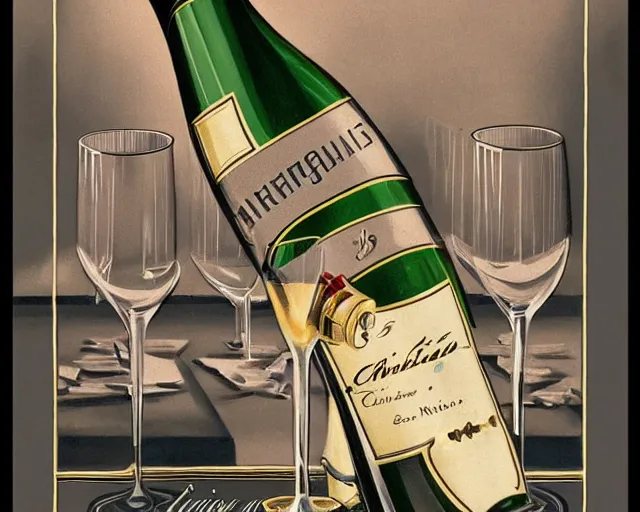 Prompt: 1 9 3 0 s champagne commercial, realistic, artstation, illustration, bright, cheerful, detailed and intricate environment