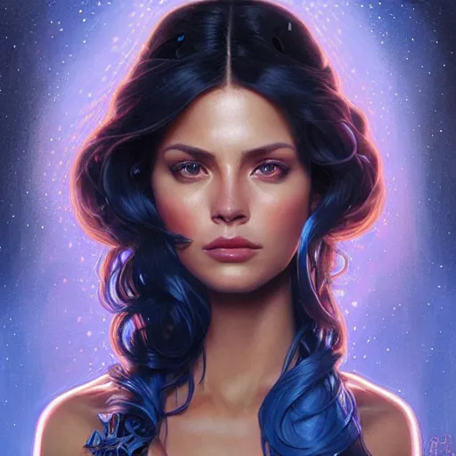 Image similar to Portrait of very very very very very very beautiful Latina woman, spacesuit, blue eyes, intricate, elegant, highly detailed, digital painting, artstation, concept art, smooth, sharp focus, illustration, art by artgerm and greg rutkowski and alphonse mucha