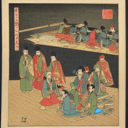 Prompt: late meiji period, colored woodblock print, ottoman sultanate